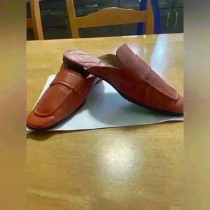 ZARA Burnt Orange Square Toe Slip On Mules